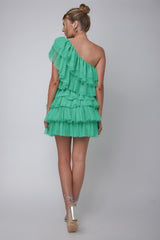Tomi Layered Frill One-Shoulder Mini Dress Spearmint