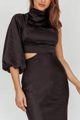 Thessaly One Sleeve Midi Dress Black