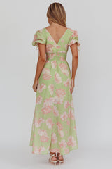 Loveberry Puff Sleeve A-Line Maxi Dress Green