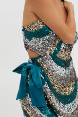Eyes For You Waist Tie Mini Dress Sequin Green