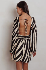 Thriller Long Sleeve Backless Mini Dress Zebra