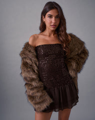 Tinosa Corset Dress in Ruffle Sequin Brown