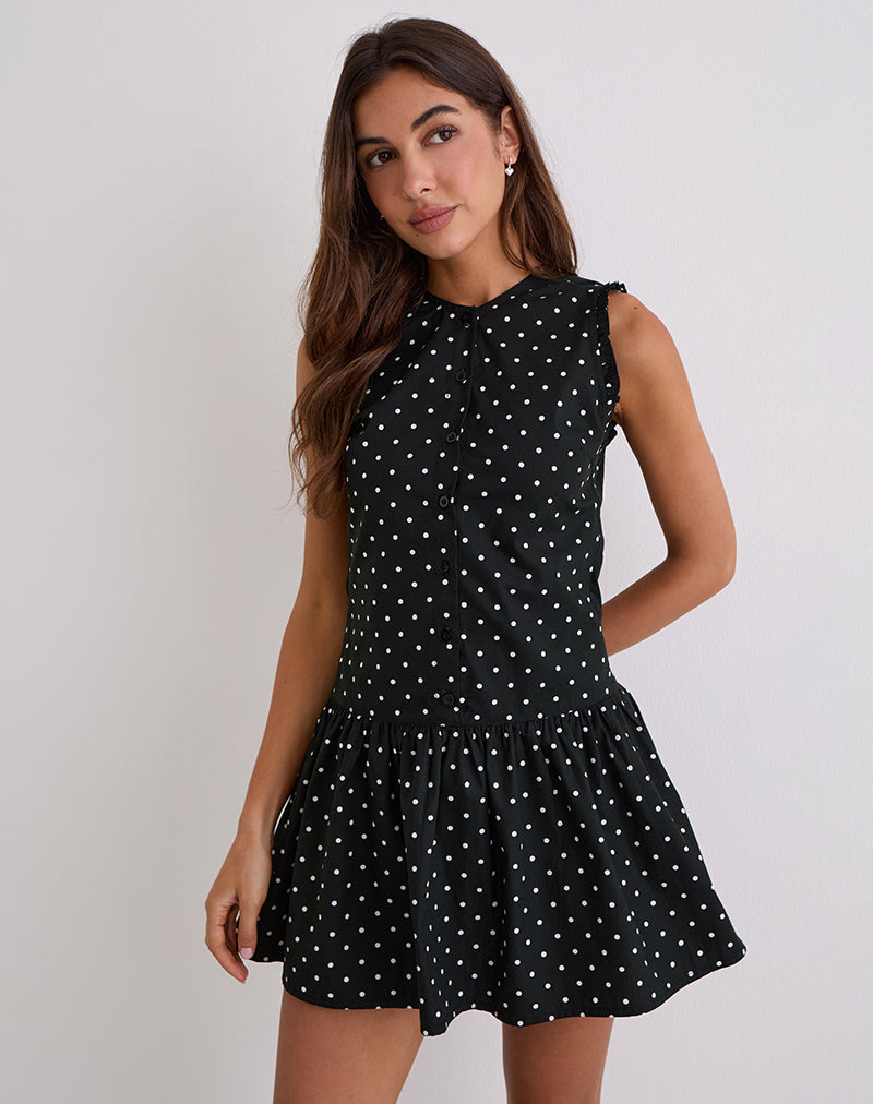 Yadara Mini Dress in Polka Black