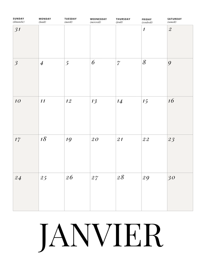 A Year in Paris 2027 Calendar