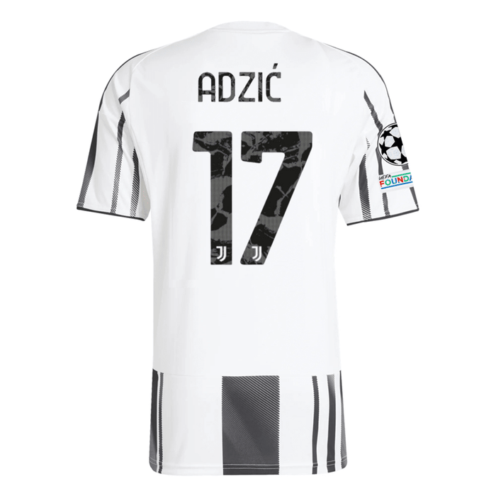 adidas Juventus Adzic Home Jersey w/ Champions League Patches 25/26 (White/Black/Pink) | SoccerWearhouse