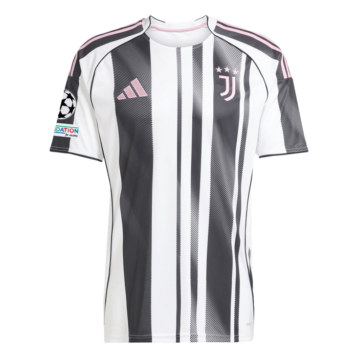 adidas Juventus Rouhi Home Jersey w/ Champions League Patches 25/26 (White/Black/Pink) | SoccerWearhouse
