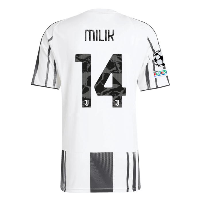adidas Juventus Milik Home Jersey w/ Champions League Patches 25/26 (White/Black/Pink) | SoccerWearhouse