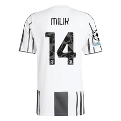 adidas Juventus Milik Home Jersey w/ Champions League Patches 25/26 (White/Black/Pink) | SoccerWearhouse