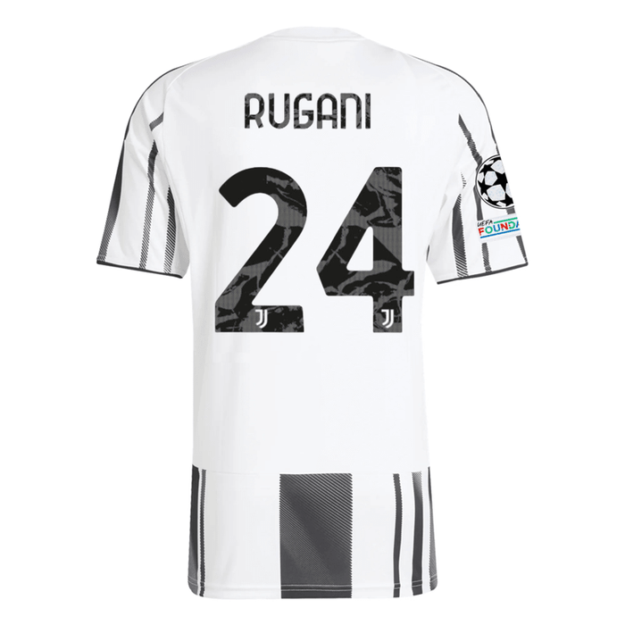 adidas Juventus Rugani Home Jersey w/ Champions League Patches 25/26 (White/Black/Pink) | SoccerWearhouse