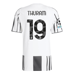adidas Juventus Thuram Home Jersey w/ Champions League Patches 25/26 (White/Black/Pink) | SoccerWearhouse