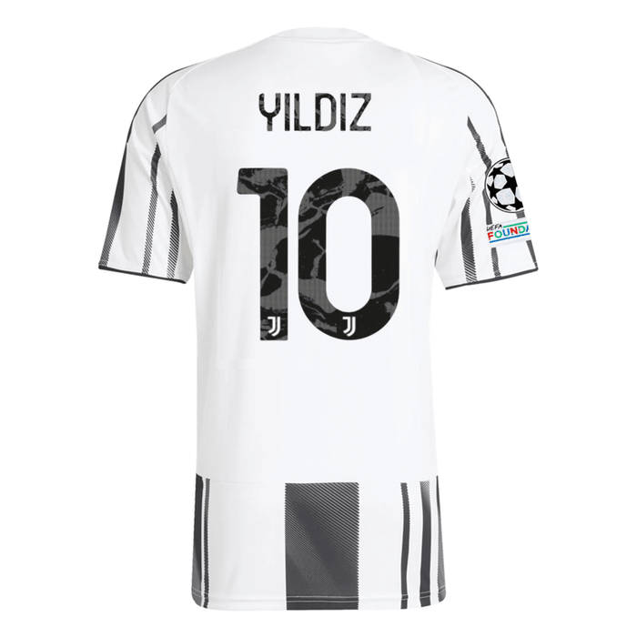 adidas Juventus Yildiz Home Jersey w/ Champions League Patches 25/26 (White/Black/Pink) | SoccerWearhouse
