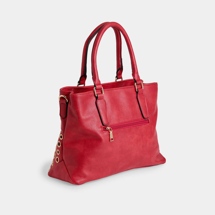 Amabel Double Compartment Grommet Tote - Red