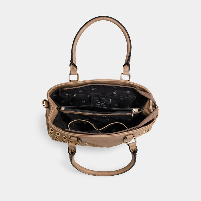 Amabel Double Compartment Grommet Tote - Tan