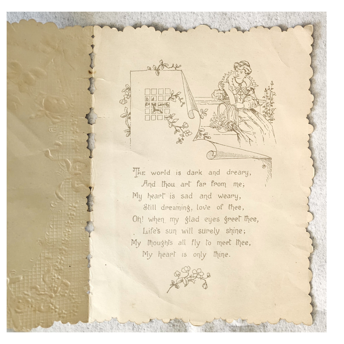 Antique 1800s Valentine Victorian Die Cut Dresden Lace Woman w/Cupids and Hearts