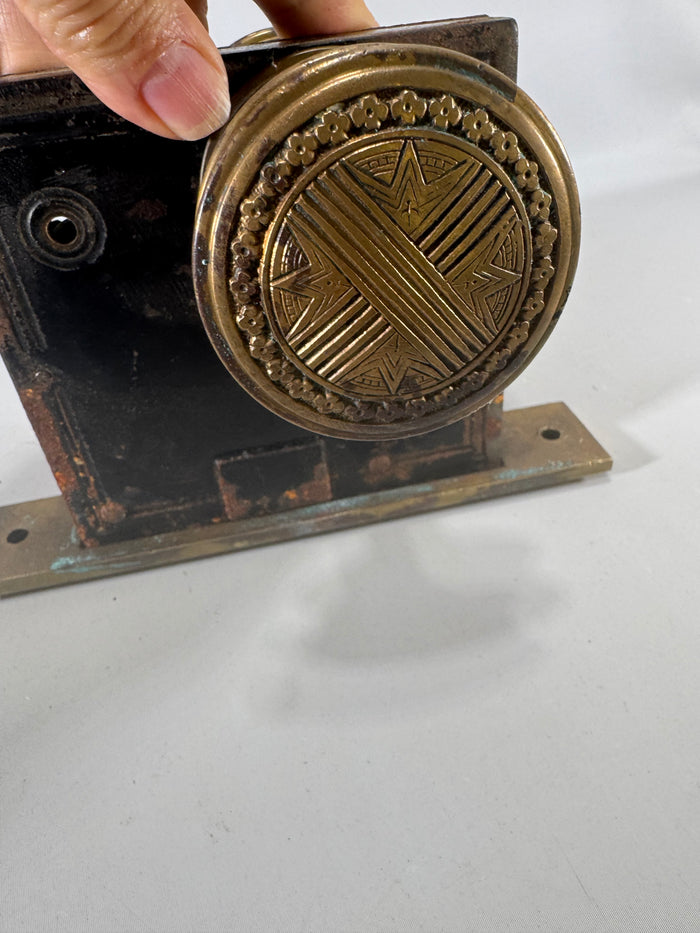 Antique Norwalk Mortise Lock Set with Ornate Brass Door Knobs Victorian Door Hardware