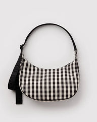 Black and Cream Gingham Medium Crescent Baggu