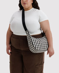 Black and Cream Gingham Medium Crescent Baggu