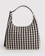 Black and Cream Gingham Nylon Baggu Shoulder Bag
