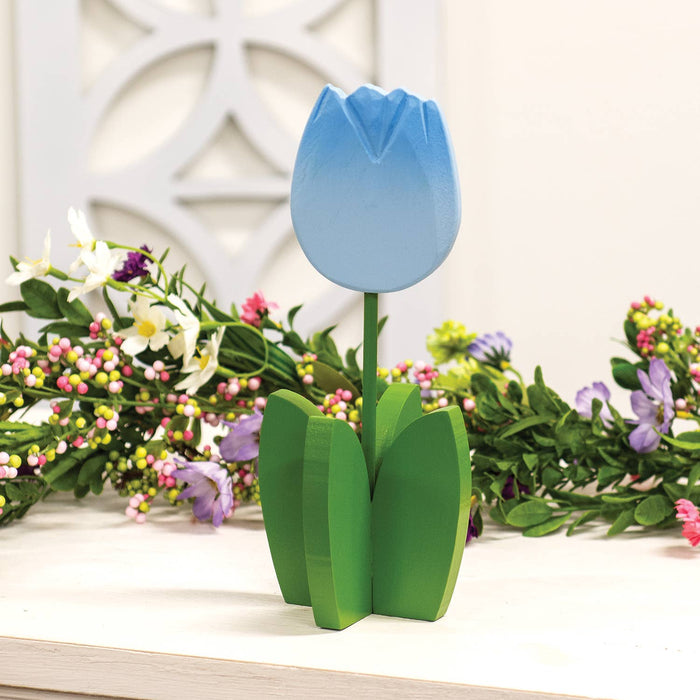 Blue Wooden Dimensional Tulip Sitter