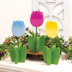 Blue Wooden Dimensional Tulip Sitter