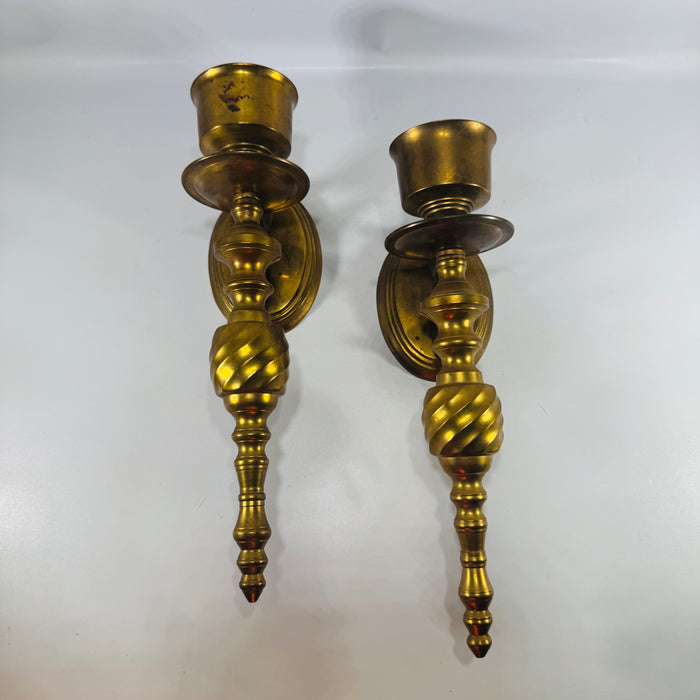 Brass Wall Sconce Candle Holders Pair Vintage Brass Sconces