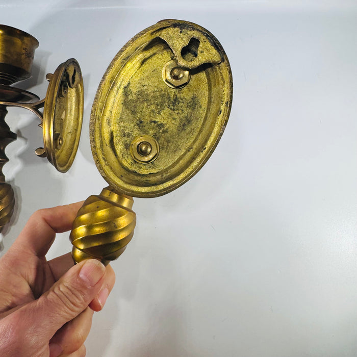 Brass Wall Sconce Candle Holders Pair Vintage Brass Sconces