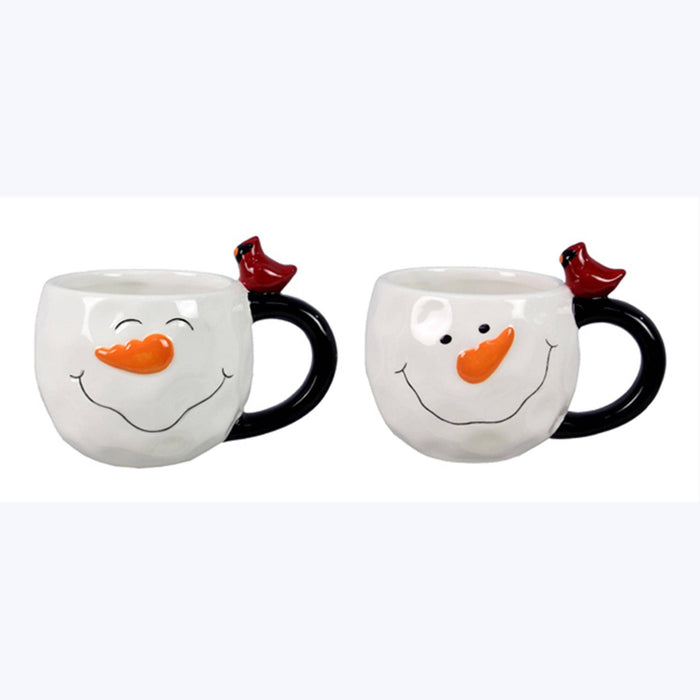Ceramic Snowman & Cardinal Christmas Mug Set