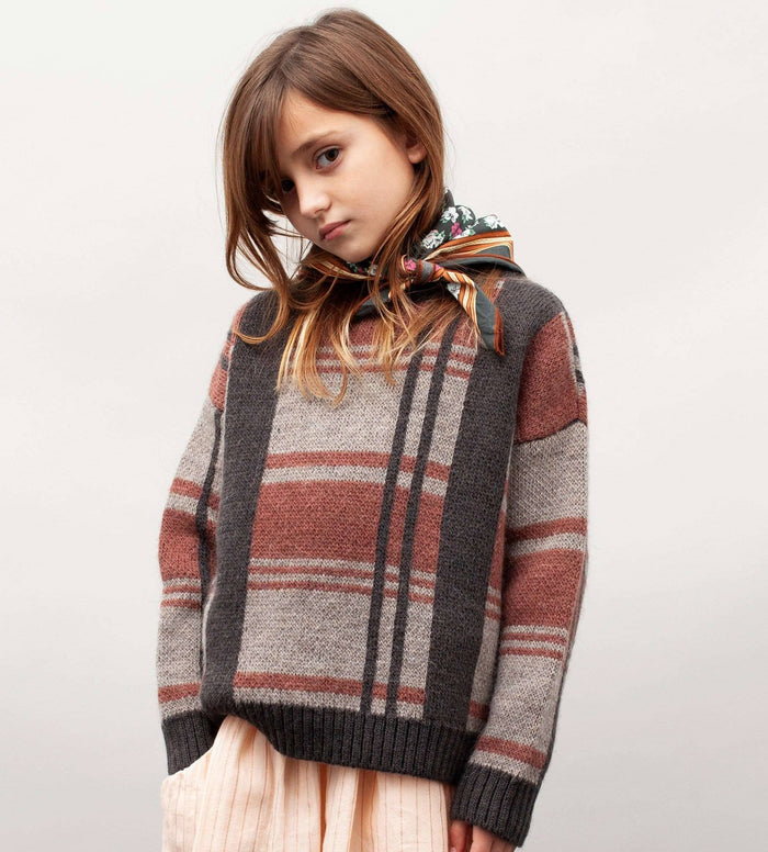 Tocoto Vintage,Checked Turtleneck Knit Sweater in Beige,CouCou,Boy Clothes