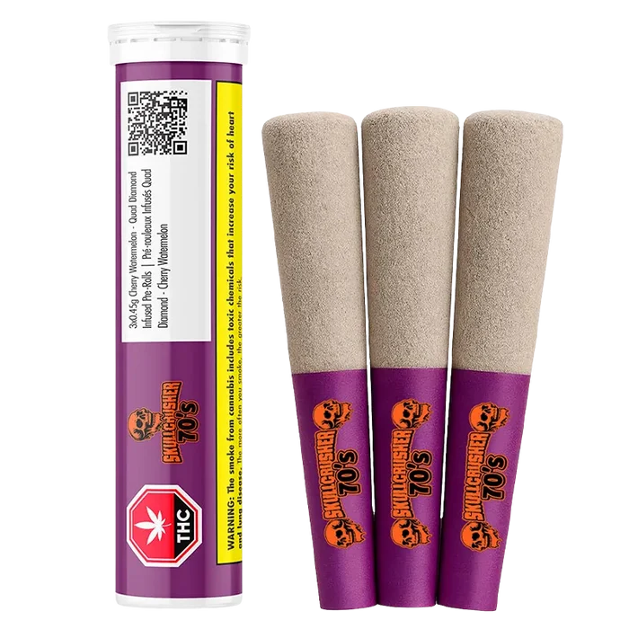 Skullcrusher 70's by RAD 1.35 g Cherry Watermelon- Quad Diamond Infused PR 3 x 0.45 g Pre-Rolls