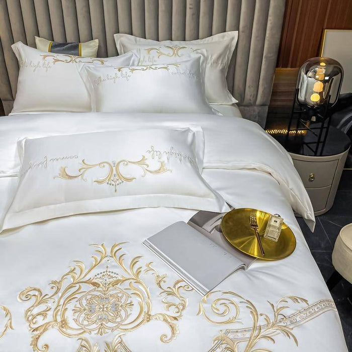 Chic Embroidery Satin Cotton Comforter Bedding Set - Queen & King Size