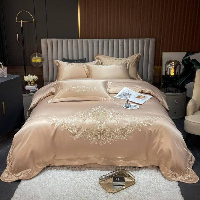 Chic Embroidery Satin Cotton Comforter Bedding Set - Queen & King Size