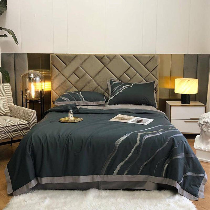Chic Marble Abstract Embroidered Quilt - Summer Comforter Bedding Bliss