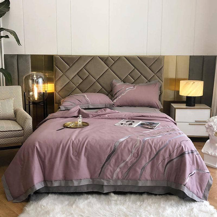 Chic Marble Abstract Embroidered Quilt - Summer Comforter Bedding Bliss