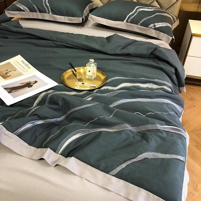 Chic Marble Abstract Embroidered Quilt - Summer Comforter Bedding Bliss