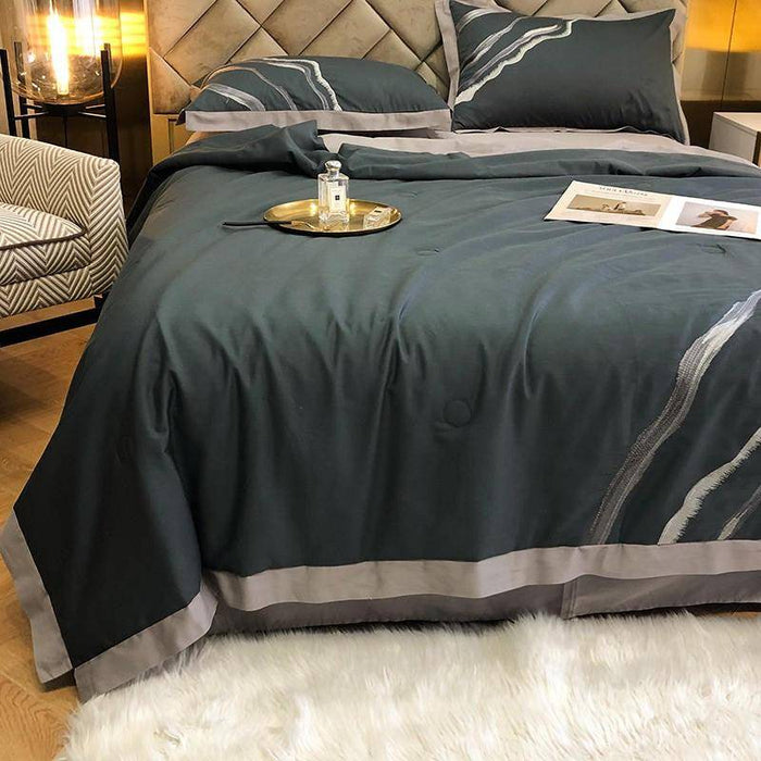 Chic Marble Abstract Embroidered Quilt - Summer Comforter Bedding Bliss