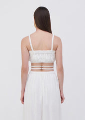 Clay Washed Linen Ruched Crop Top (White)
