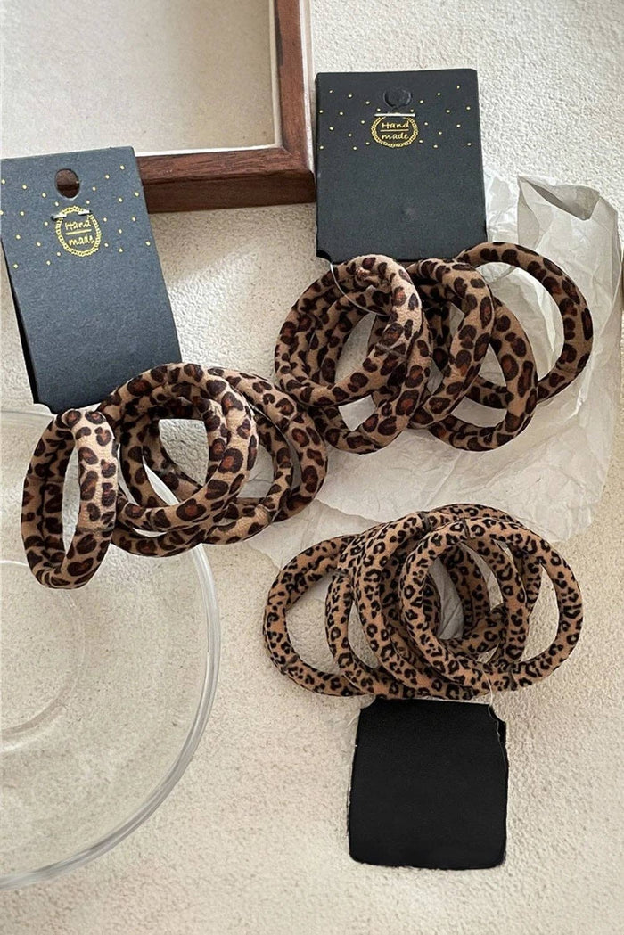 Coffee 5pcs Leopard Elastic Hair Tie Set