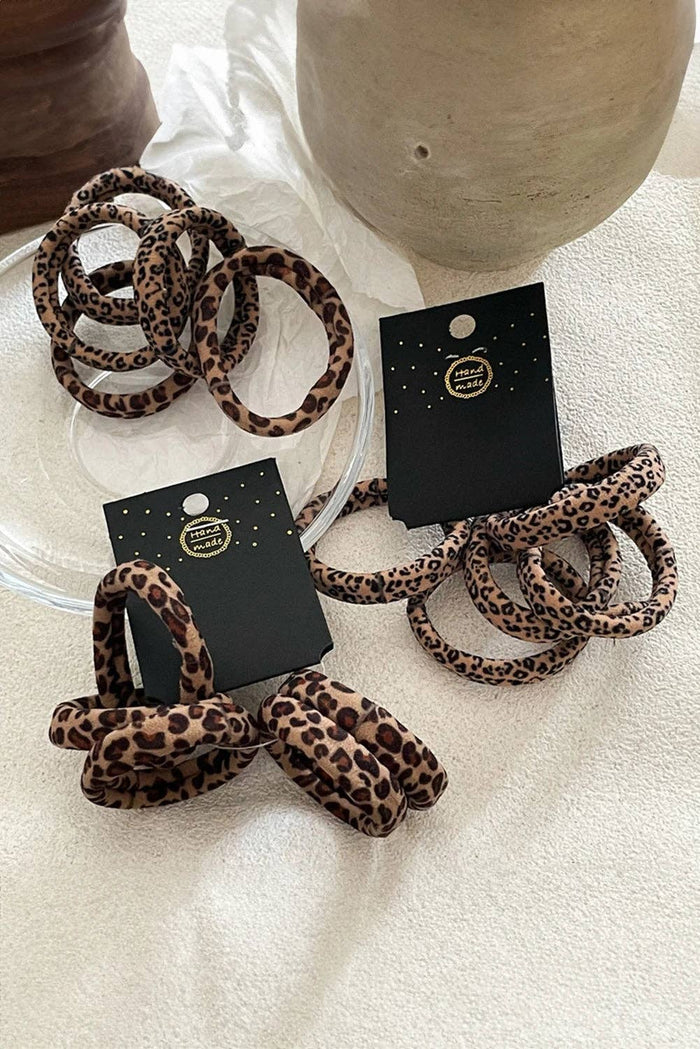 Coffee 5pcs Leopard Elastic Hair Tie Set
