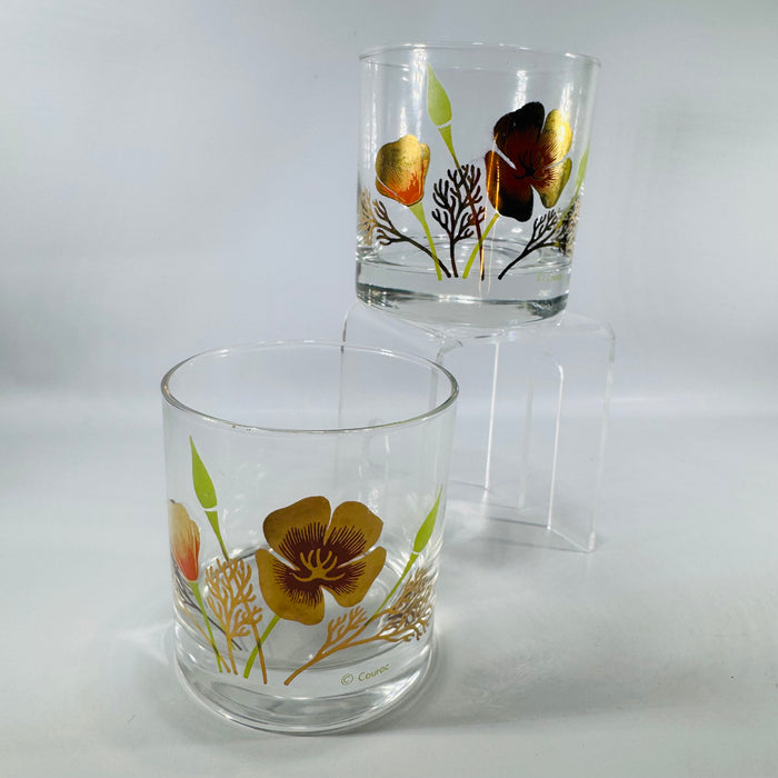 Couroc California Poppy Rocks Glasses Set of 2 Vintage Lowball Glasses MCM Barware