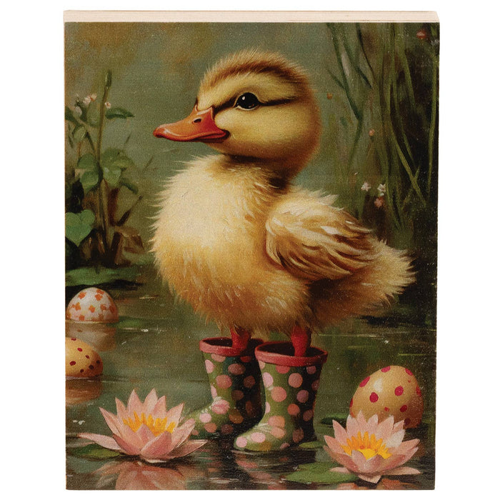 Duckling In Pink Polka Dot Rainboots Block