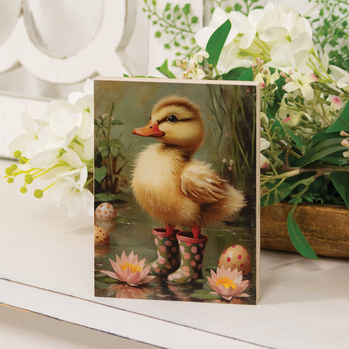 Duckling In Pink Polka Dot Rainboots Block