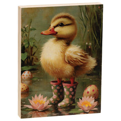 Duckling In Pink Polka Dot Rainboots Block