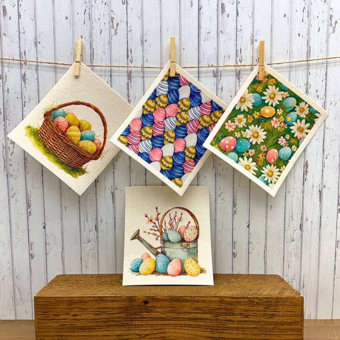 Easter Egg Basket Spring Swedish Dishcloths - Easter Decor