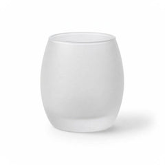 Single frosted glass votive candle holder with a rounded silhouette on a white background