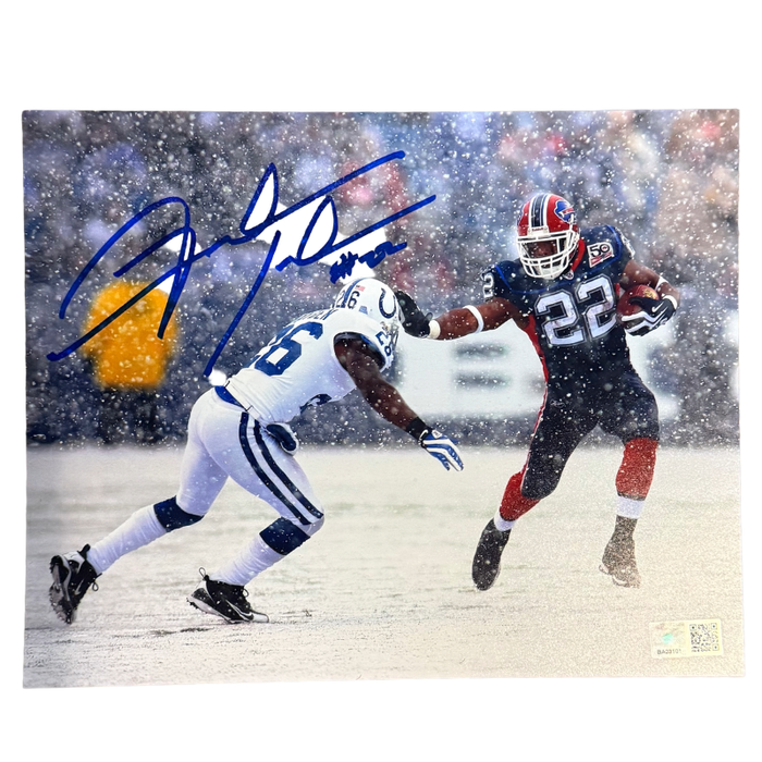 Fred Jackson Signed Snowy Stiff Arm 8x10 Photo