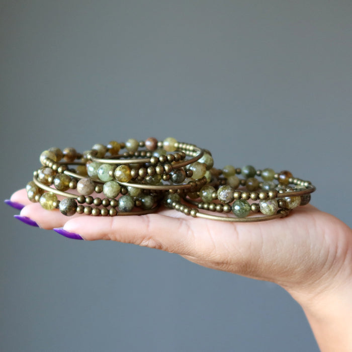 green garnet coil bracelets