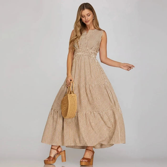 Gingham Tiered Max Dress - 260 Broadway Boutique