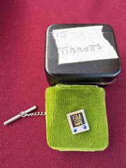 GM Parts Division 15-Year Service Award Tie Tack | 1/10 10K Gold-Filled by GEMCO | Diamond Chip & Blue Synthetic Sapphires | Original Box