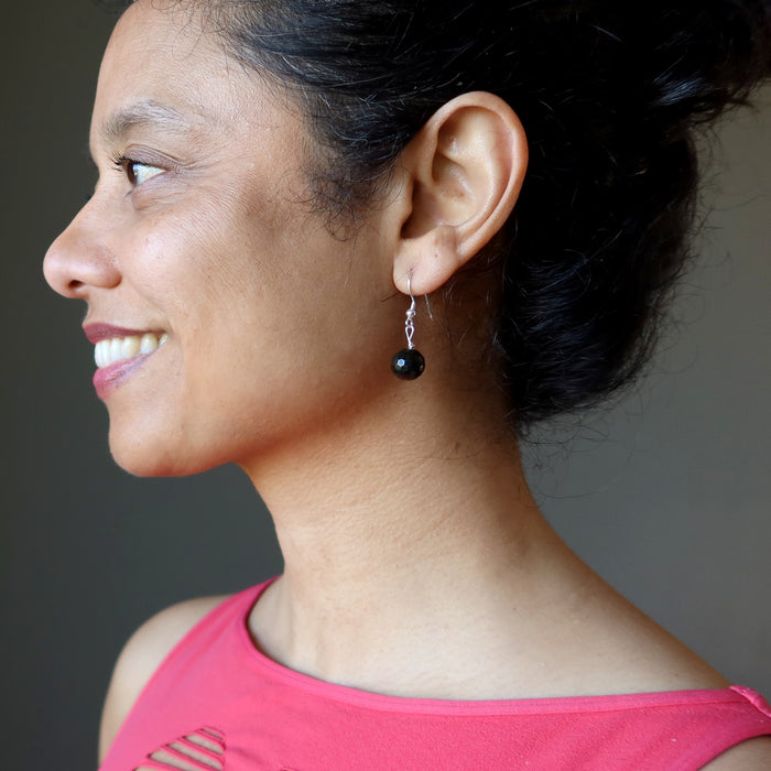 faceted sheen obsidian earrings