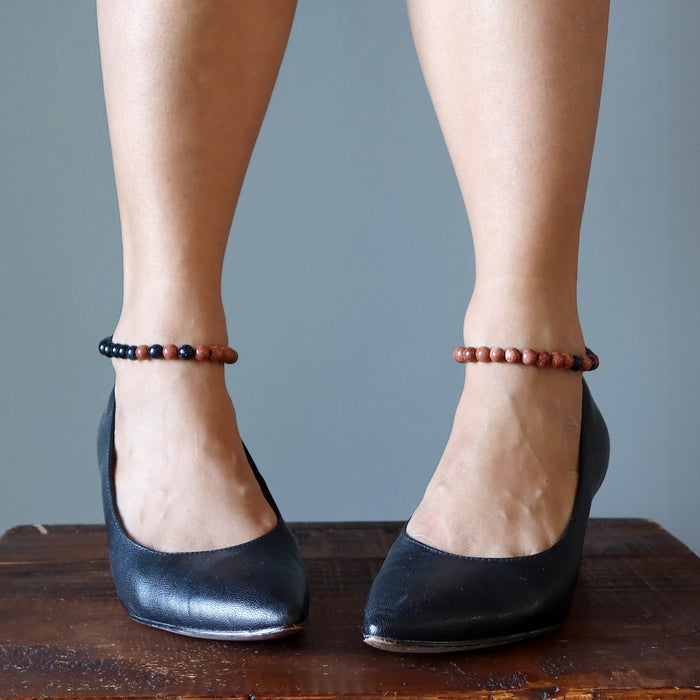 blue and brown goldstone anklets